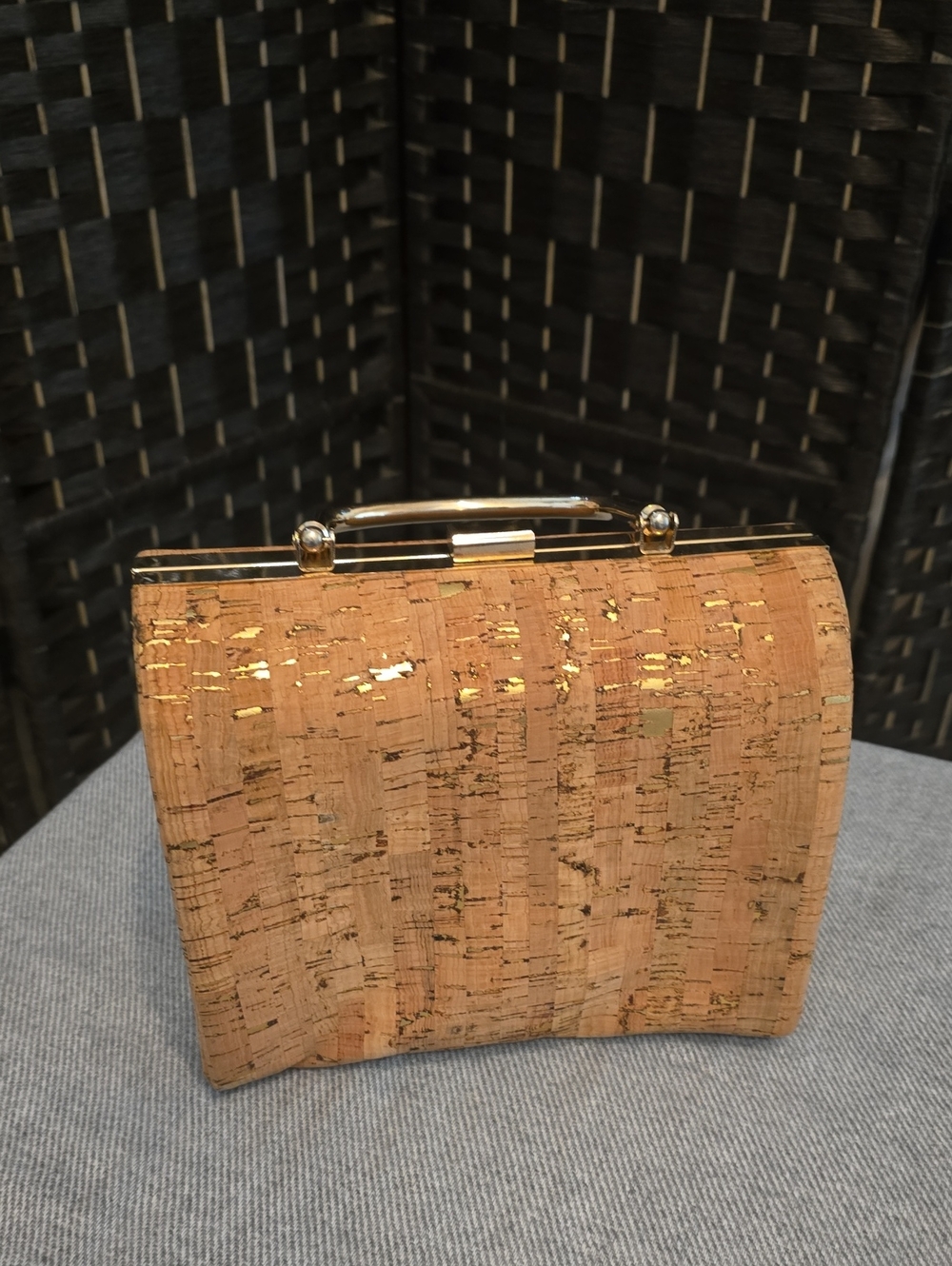 Savannah Cork Mini Handbag, Tan & Gold